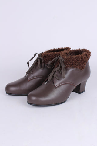 Weiche 40er/50er-Jahre-Booties mit Woll-Shearling - Dunkelbraun - Karin