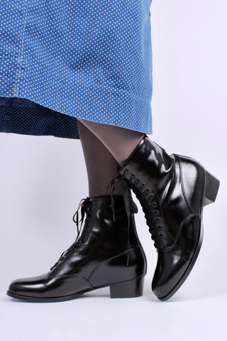 1910s / 1920s style everyday leather boot  - Black - Britta