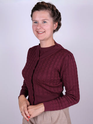 Strickjacke im Stil der 1940er/1950er Jahre – Pflaume – Joanne
