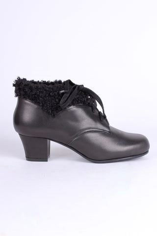 Weiche 40er/50er-Jahre-Booties mit Woll-Shearling - schwarz - Karin