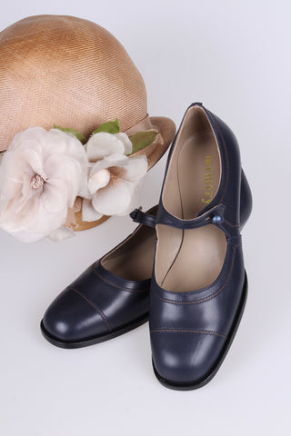 Alltagsschuh im Stil der 1920er Jahre - Marineblau - Ruby