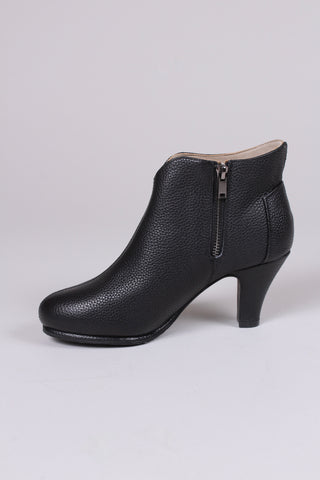 50er-Jahre-Stiefeletten mit hohem Absatz und Wollfutter - Schwarz - Laura