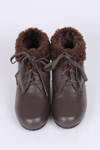 Weiche 40er/50er-Jahre-Booties mit Woll-Shearling - Dunkelbraun - Karin