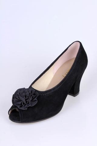 40er Wildlederpumps mit Rosette und Peeptoe - Schwarz - Jean