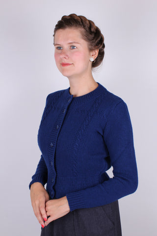 Strickjacke im Vintage-Stil der 1940er Jahre - Blau - Vera