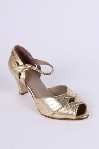30er-Jahre-Abendschuhe mit Peeptoe – Gold – Susan