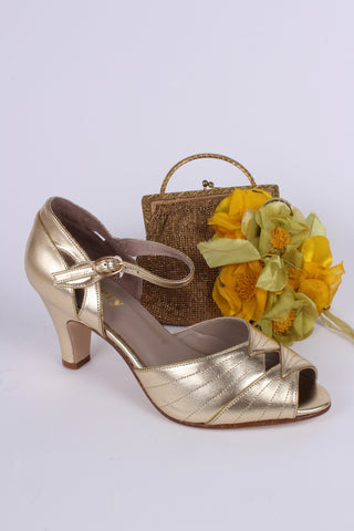 30er-Jahre-Abendschuhe mit Peeptoe – Gold – Susan