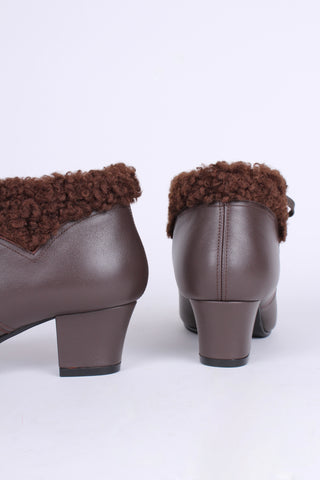 Weiche 40er/50er-Jahre-Booties mit Woll-Shearling - Dunkelbraun - Karin