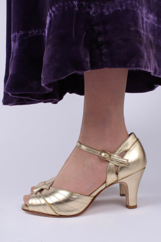 30er-Jahre-Abendschuhe mit Peeptoe – Gold – Susan
