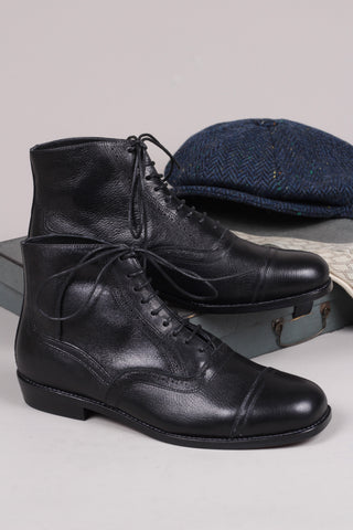 Herren-Lederstiefelette im Stil der späten 20er/30er Jahre für jeden Tag - Schwarz - Tom