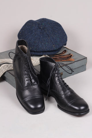 Herren-Lederstiefelette im Stil der späten 20er/30er Jahre für jeden Tag - Schwarz - Tom