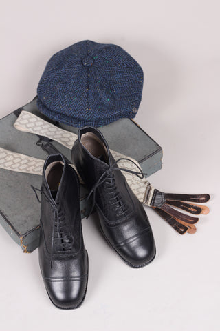 Herren-Lederstiefelette im Stil der späten 20er/30er Jahre für jeden Tag - Schwarz - Tom