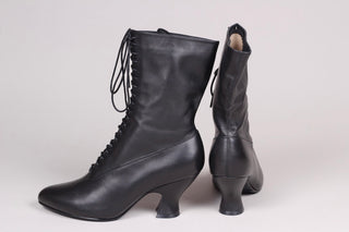 Femininer weicher Edwardianischer Stiefel mit Pompadour-Absatz, 1900-1915 - Schwarz - Rose