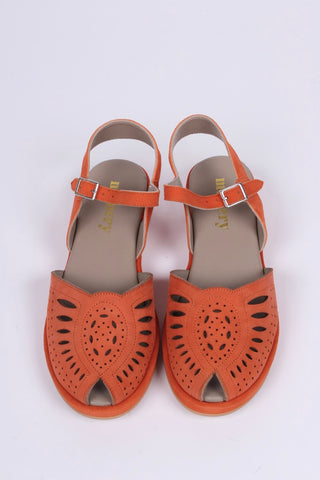 1940s / 50s suede wedge sandals - Apricot - Ella