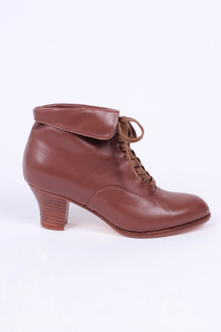 1930s style leather lace-up ankle boot - Brown - Betty