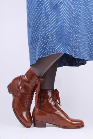 1910s / 1920s style everyday leather boot - Brown - Britta - memery