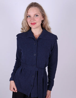 1920s style cardigan with big collar - Blue melange - Pearl - memery