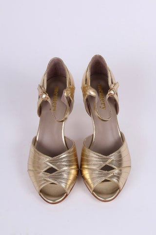1930s evening shoes with peep toe - gold - Susan - memery