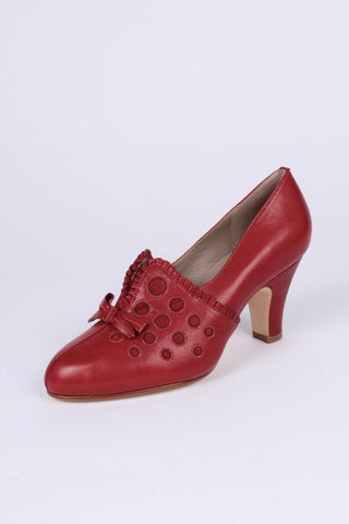1930s pumps with decorations in suede - red - Stella - memery