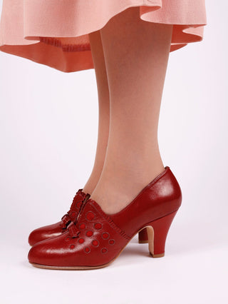 1930s pumps with decorations in suede - red - Stella - memery