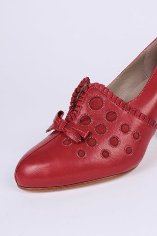 1930s pumps with decorations in suede - red - Stella - memery