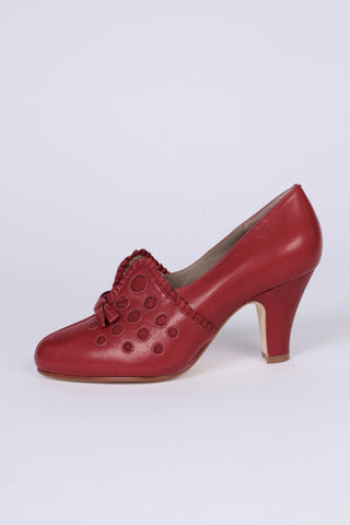 1930s pumps with decorations in suede - red - Stella - memery