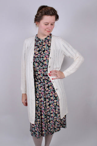1930s style long cardigan / swagger jacket - Off - White - Isabel - memery