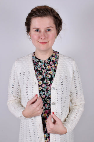 1930s style long cardigan / swagger jacket - Off - White - Isabel - memery