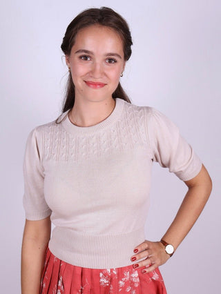 1940s / 1950s style short - sleeved pullover - Cream - Sally - memery