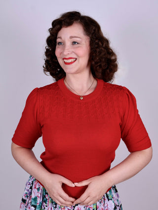 1940s / 1950s style short - sleeved pullover - Red - Sally - memery