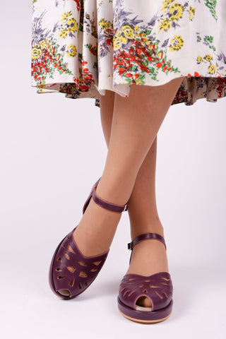 1940s / 50s style summer sandals / wedges - Plum - Sidse - memery