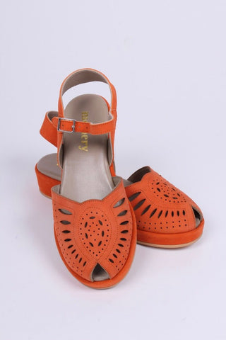 1940s / 50s suede wedge sandals - Apricot - Ella - memery