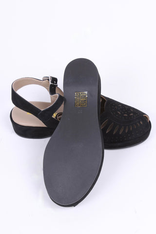 1940s / 50s suede wedge sandals - Black - Ella - memery