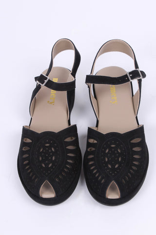 1940s / 50s suede wedge sandals - Black - Ella - memery