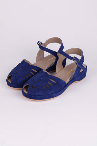 1940s / 50s suede wedge sandals - Blue - Ella - memery