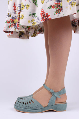1940s / 50s suede wedge sandals - Dusty blue - Ella - memery