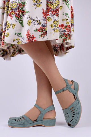 1940s / 50s suede wedge sandals - Dusty blue - Ella - memery