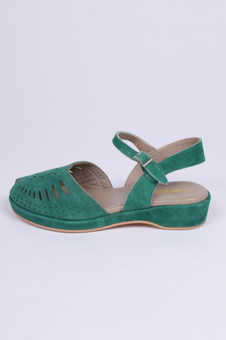 1940s / 50s suede wedge sandals - Green - Ella - memery