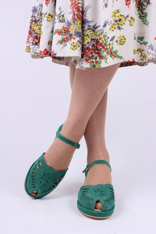 1940s / 50s suede wedge sandals - Green - Ella - memery