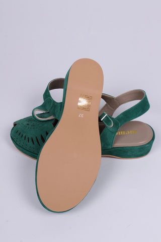 1940s / 50s suede wedge sandals - Green - Ella - memery