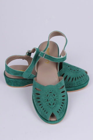 1940s / 50s suede wedge sandals - Green - Ella - memery