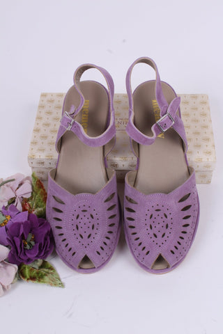 1940s / 50s suede wedge sandals - Lavender - Ella - memery
