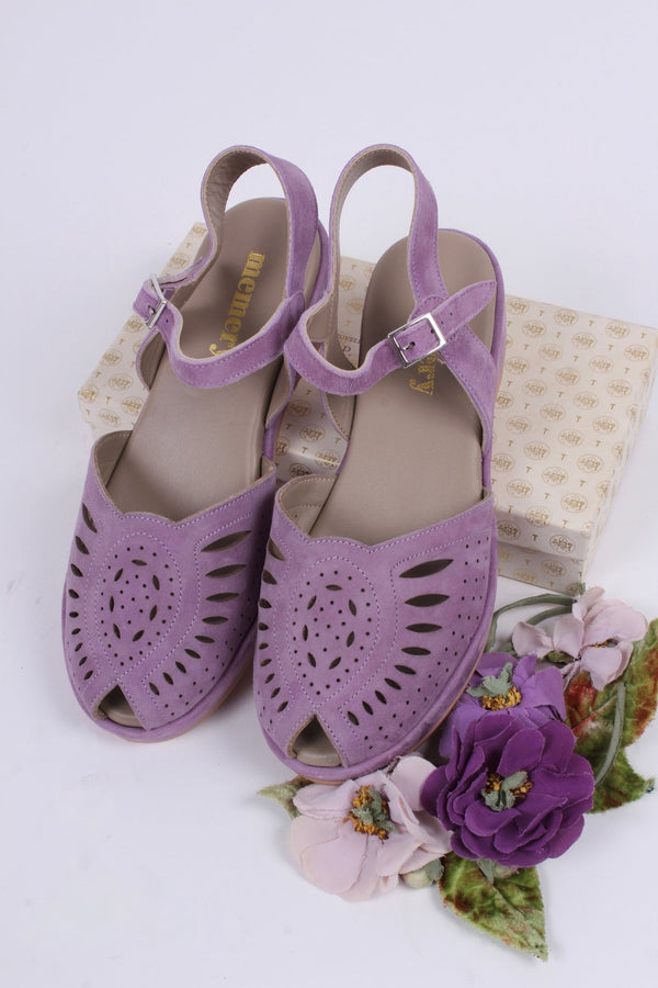 1940s / 50s suede wedge sandals - Lavender - Ella - memery