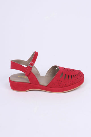 1940s / 50s suede wedge sandals - Red - Ella - memery