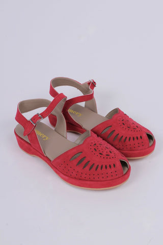 1940s / 50s suede wedge sandals - Red - Ella - memery