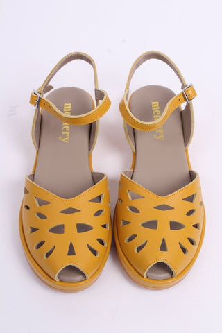 1940s / 50s summer wedge sandals - Mustard Yellow - Sidse - memery