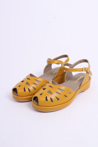 1940s / 50s summer wedge sandals - Mustard Yellow - Sidse - memery