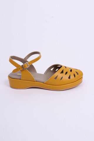 1940s / 50s summer wedge sandals - Mustard Yellow - Sidse - memery
