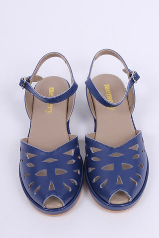1940s / 50s summer wedge sandals - Navy blue - Sidse - memery