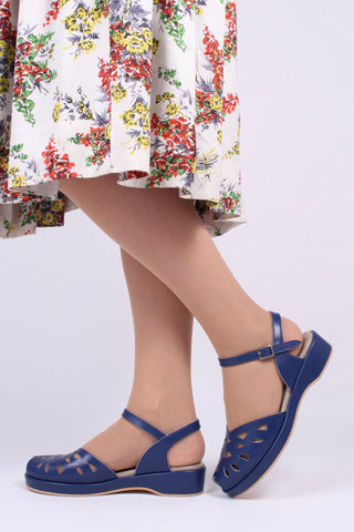 1940s / 50s summer wedge sandals - Navy blue - Sidse - memery